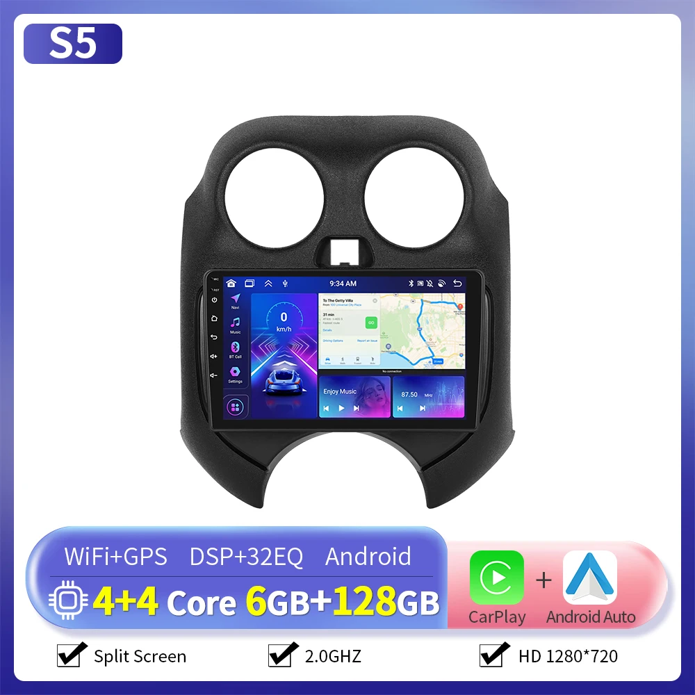 Camecho 9 "Draadloze Carplay Android Auto Autoradio Voor Nissan Micra 2010-2017 Multimedia Speler GPS 4G Wifi 2 Din Autoradio