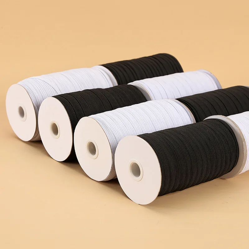 100/200y 3/5/6/8/10/12mm Black White Elastic Band High Elastic Latex Knitted Waistband Elastic Band Rubber Band Sewing Accessory