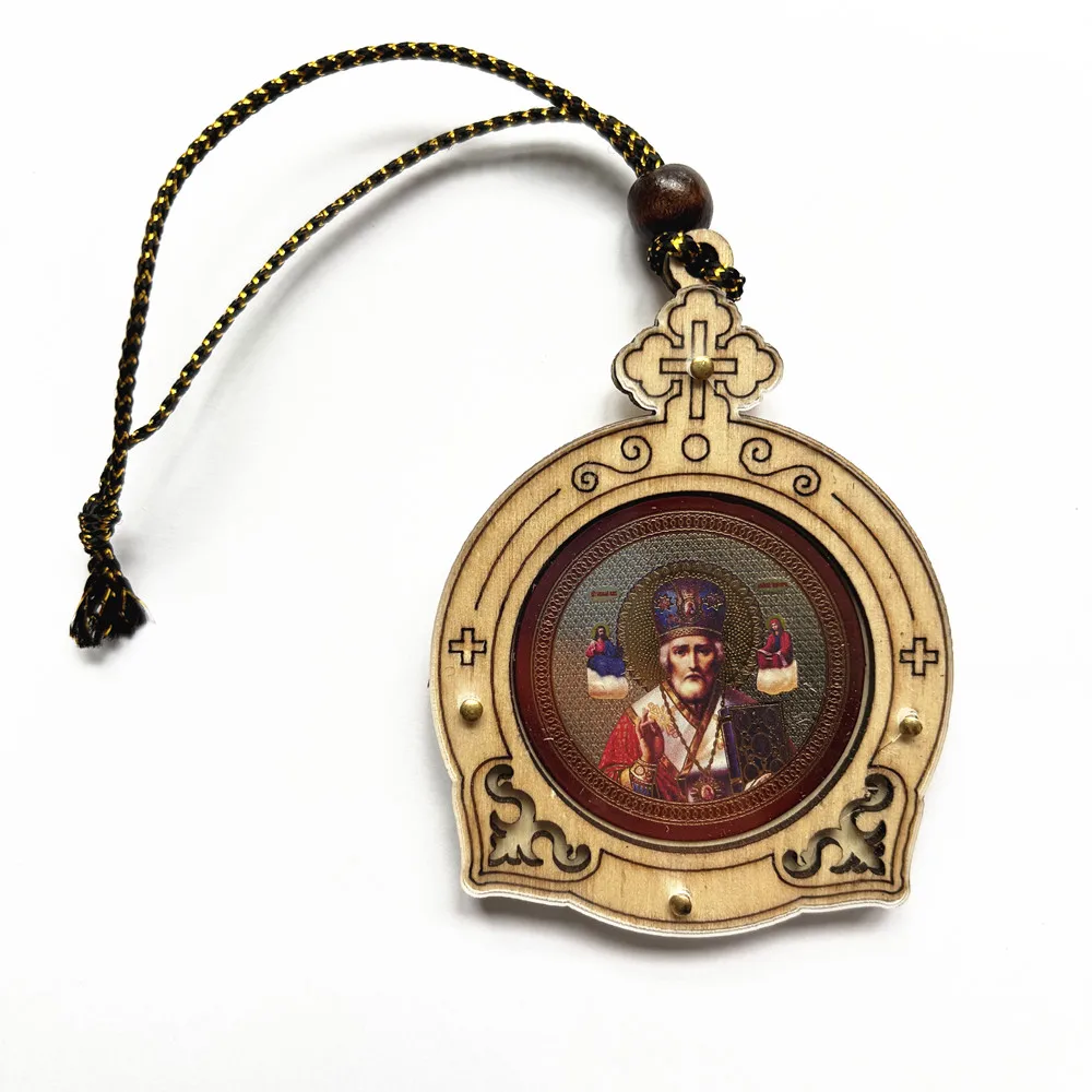 Orthodox Virgin Mary Wood Icon Jesus Gold Holy Father Church Utensils Wall Christ Ornament