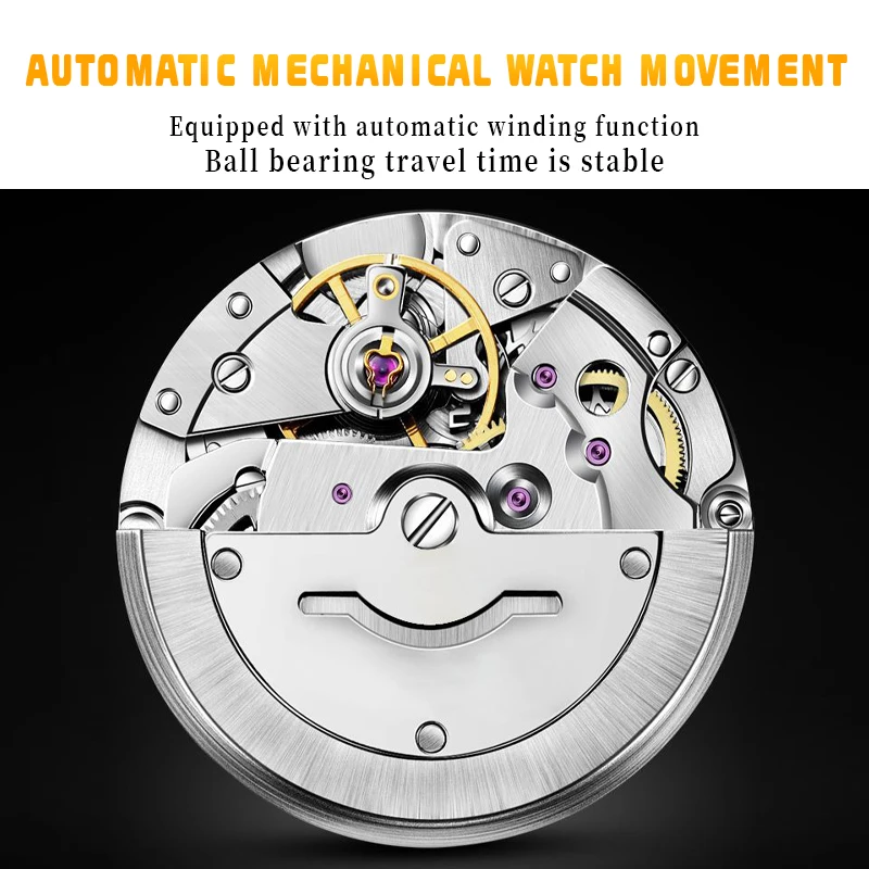 RUIGE New Calendar Men's Fully Automatic Mechanical Watch Stainless Steel Men's Night Light Waterproof Business Watch