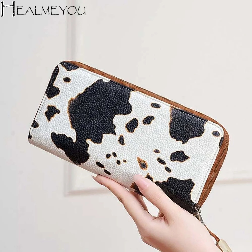 

Портативный длинный кошелек с леопардовым принтом, однотонный, из ПВХ, с несколькими отделениями для карт, в полоску, в корейском стиле, из искусственной кожи, ручная сумка для школы
