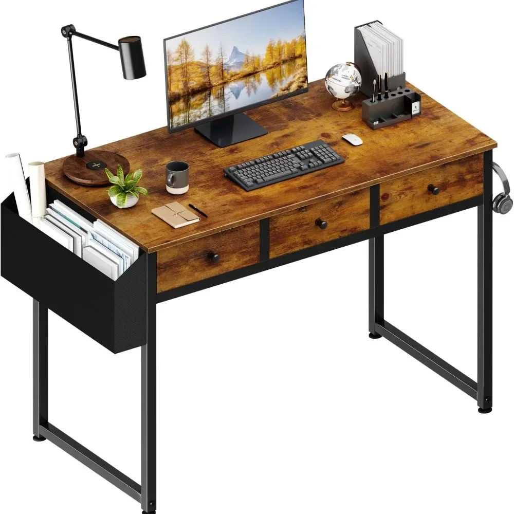 Study Writing Table for Small Spaces Gaming Desk Small Computer Desk With 2 Drawers for Bedroom Rustic Brown Room Desks Pliante