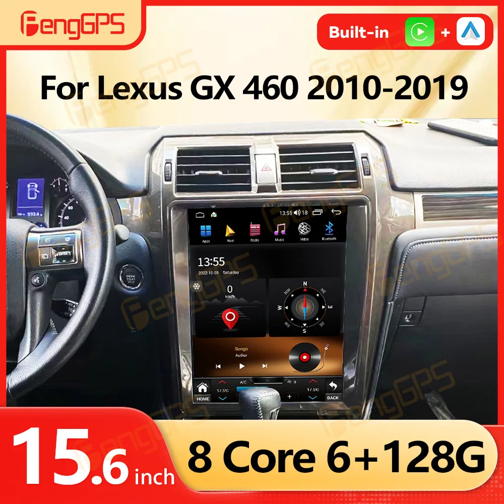 15.6 inch Car GPS Navigation for Lexus GX 460 2010-2019 Multimedia Player Stereo Radio Android CarPlay DSP BT Headunit HD Screen