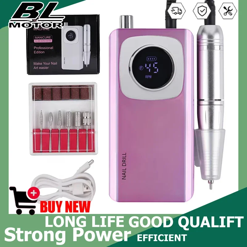 

High Speed 45000RPM Rechargeable Nail Drill Machine with LCD Low Noise Professional Nail Polish Sander Nails Accessories Tool
