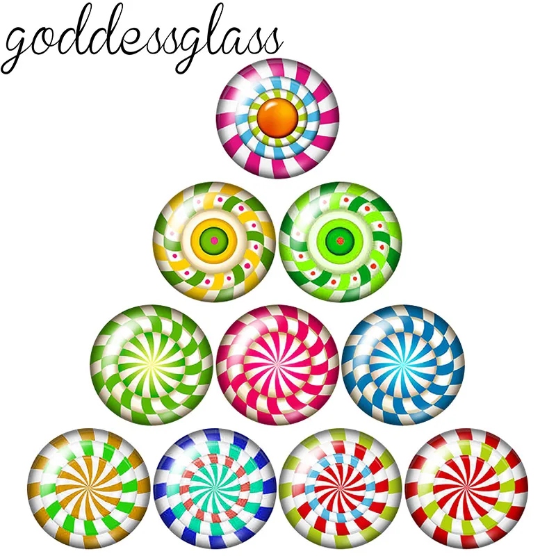 Lollipo style Colorful Rotating Patterns 10pcs 12mm/18mm/20mm/25mm Round photo glass cabochon demo flat back Making findings