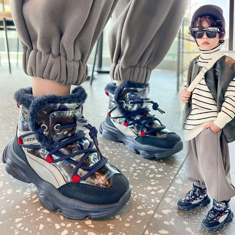 

Kids Warm Winter Boots Boys Fleece Lined Thick Cotton Shoes Non Slip Short Boots for Autumn Winter Ages 8 12 Size 6