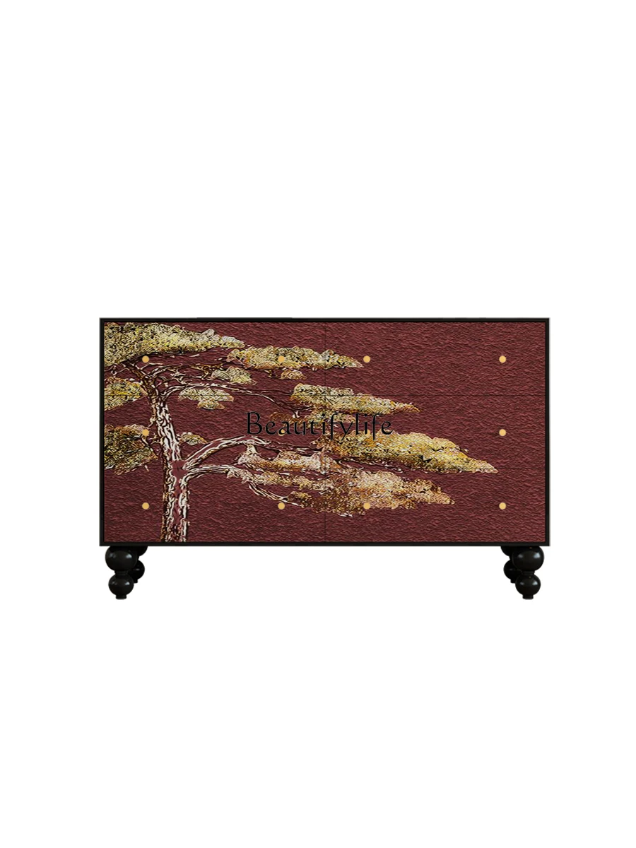 

New Chinese Style Pine and Cypress Living Room Chest of Six Drawers Tailstock Storage Cabinet Solid Wood