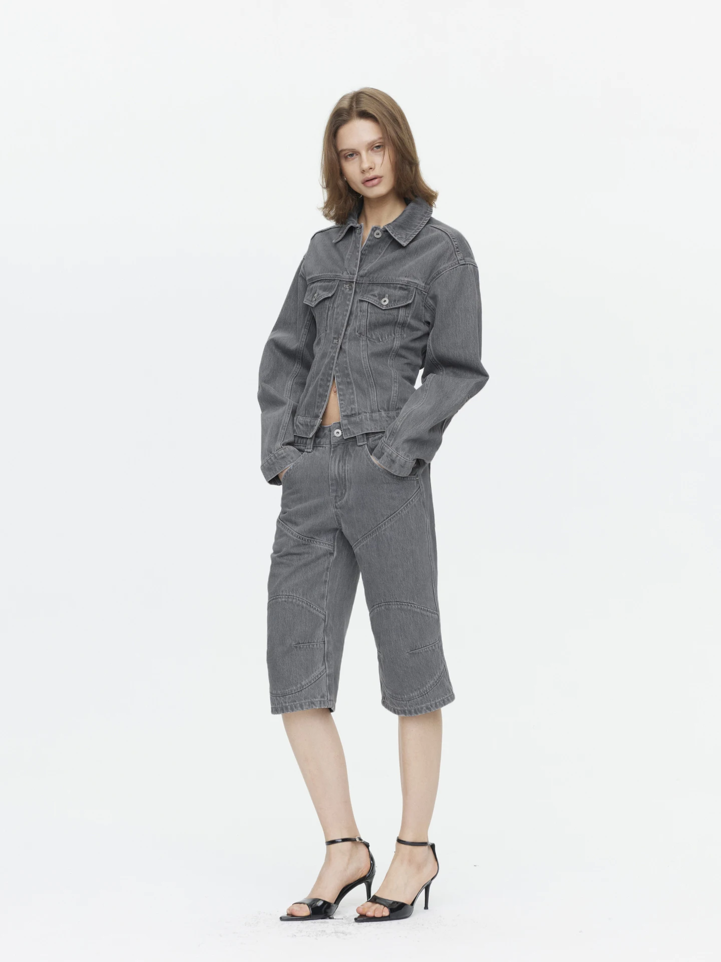 

Waed ey Slim Fit Seven-Foot Jeans Peach Fuzz mid Waist Cotton l Waist Patchwork Sle Ladies Jeans All Seasons