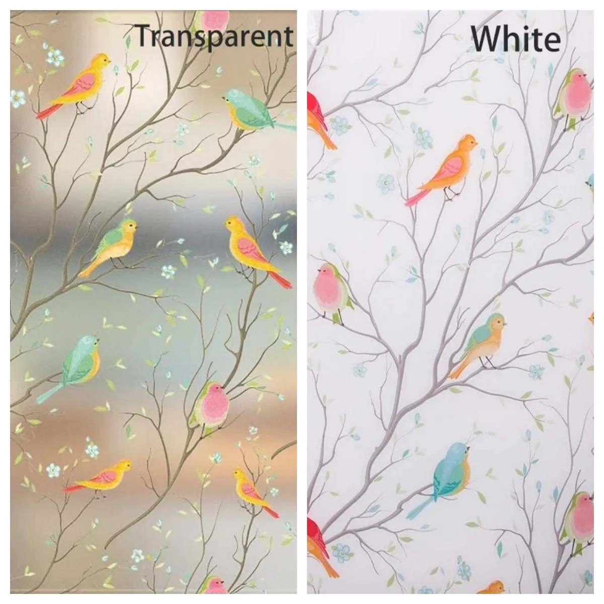 1/2M Frosted Window Film Privacy Opaque Non-Adhesive Bird Decals Glass Vinyl Film Static Cling Stained Window Sticker Home