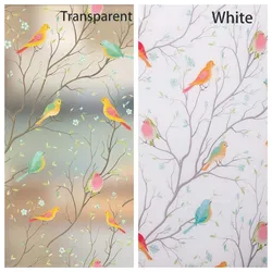 1/2M Frosted Window Film Privacy Opaque Non-Adhesive Bird Decals Glass Vinyl Film Static Cling Stained Window Sticker Home