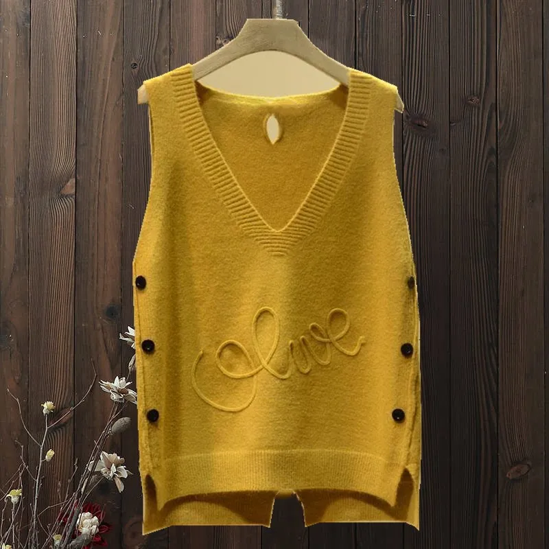 

Faionable V-Ne вязаный жилет женский свободный топ на пуговицах верхняя одежда корейский Sle осеннее новое поступление