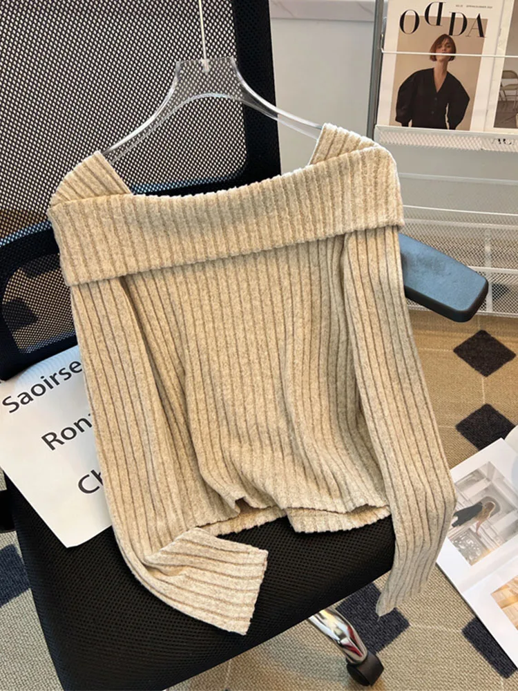 Sexy Women Slash Neck Knitted Cardigan Autumn Winter Long Sleeve Single Breasted Design Solid Fashion Pullover Tunic Coquette