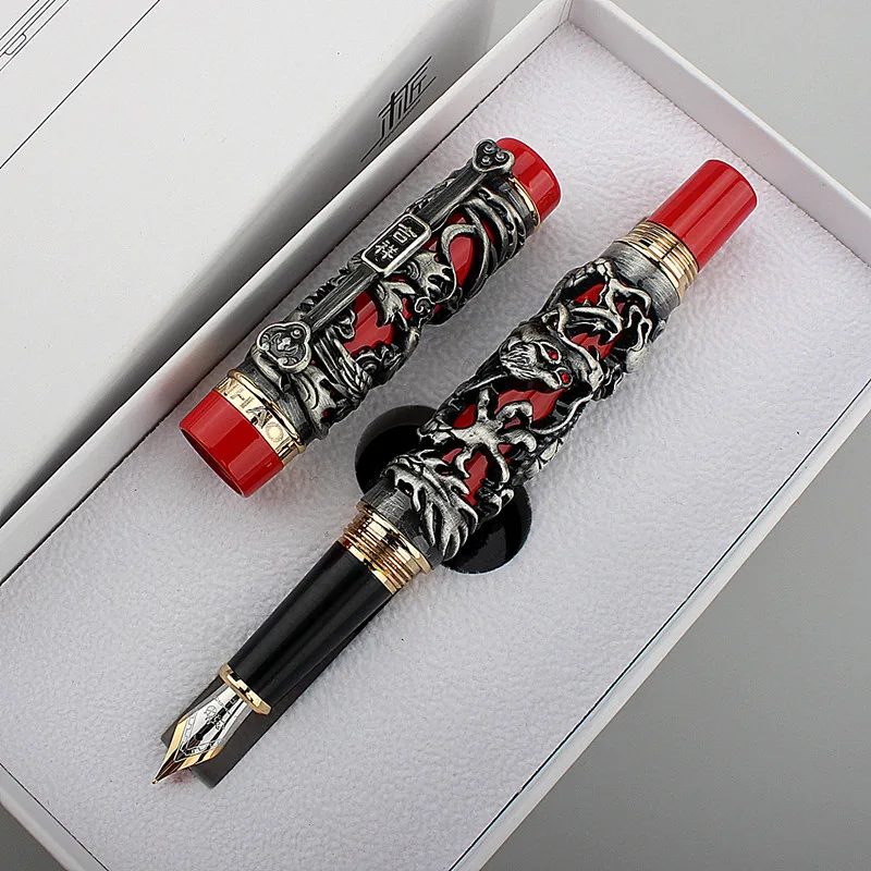 Jinhao-Stylo plume Dragon Phoenix, marque de luxe, stylos à encre d\'écriture, pointe M, stylo d\'écriture artisanal avancé, cadeau pour enseignant,