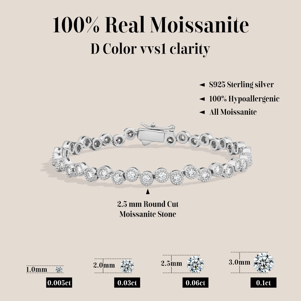 ATTAGEMS Classic Hot Sale Moissanite Bracelet For Women Men Wedding Dazzling Jewelry S925 Silver Tennis Bracelets Tendance 2026