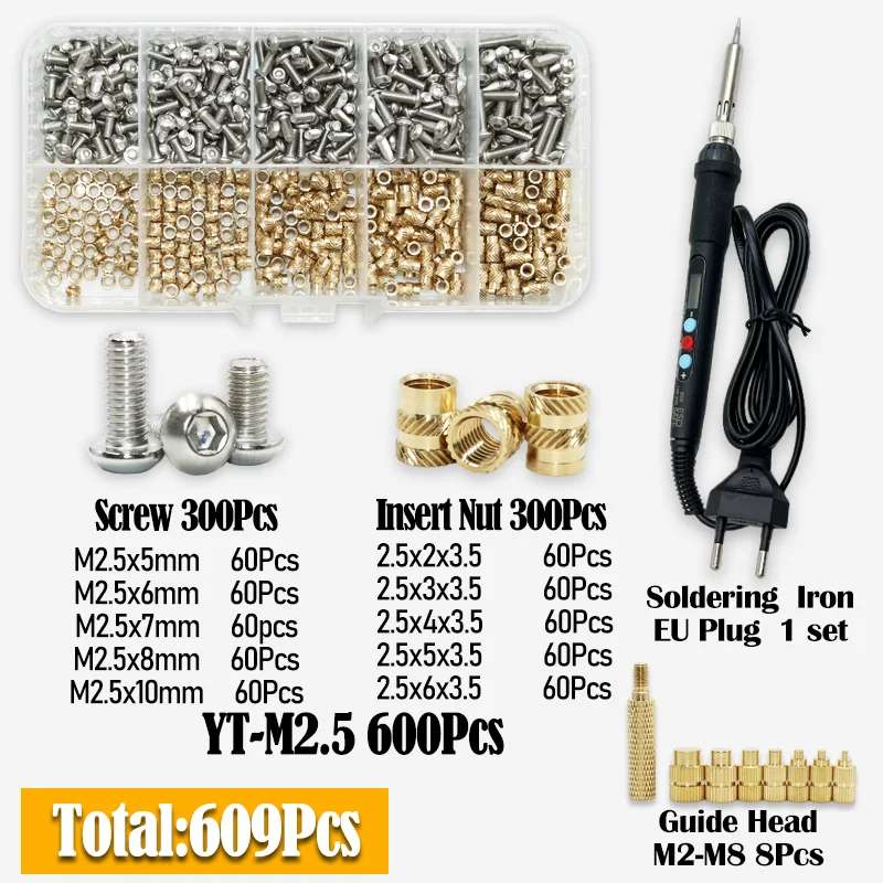 609p Messing Einsatz Mutter Schraube Digital Display Lötkolben Spitze Wärme Set Einsatz Werkzeug Eingebettet Kupfer Mutter Bolzen Kit für 3d Druck – Detail 12