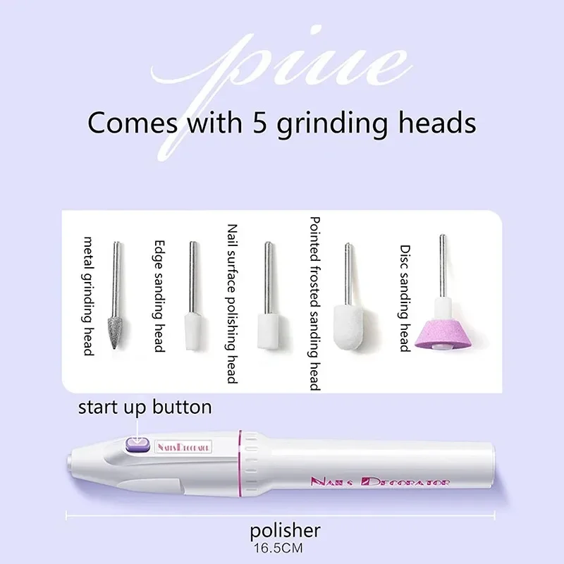ماكينة حفر طلاء الأظافر الكهربائية 5 في 1 مع أدوات قلم أظافر كهربائية صغيرة محمولة خفيفة لإزالة الجل #5