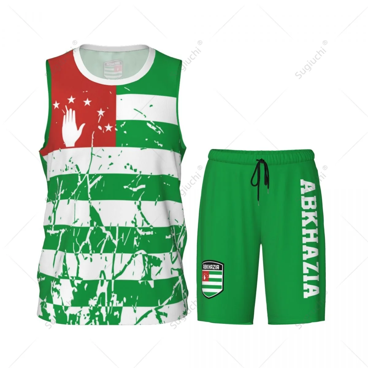 Republic Of Abkhazia Flag Grain Men Basketball Set Shirt & Pants Sleeveless