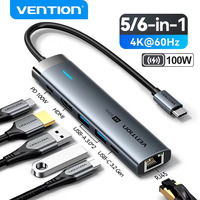 Vention New 6 IN 1 USB 3.0 Type C 100W HUB 4K 60Hz to HDMI RJ45 Splitter Adapter Docking for MacBook iPad Samsung Xiao PC Laptop