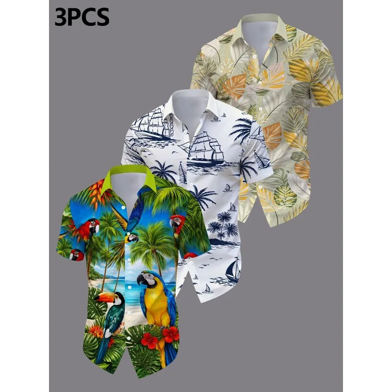 Men's Three-pc Shirts with 3D Printed Patterns, Comfortable and Refreshing, Suitable for Sports and Daily Casual Wear