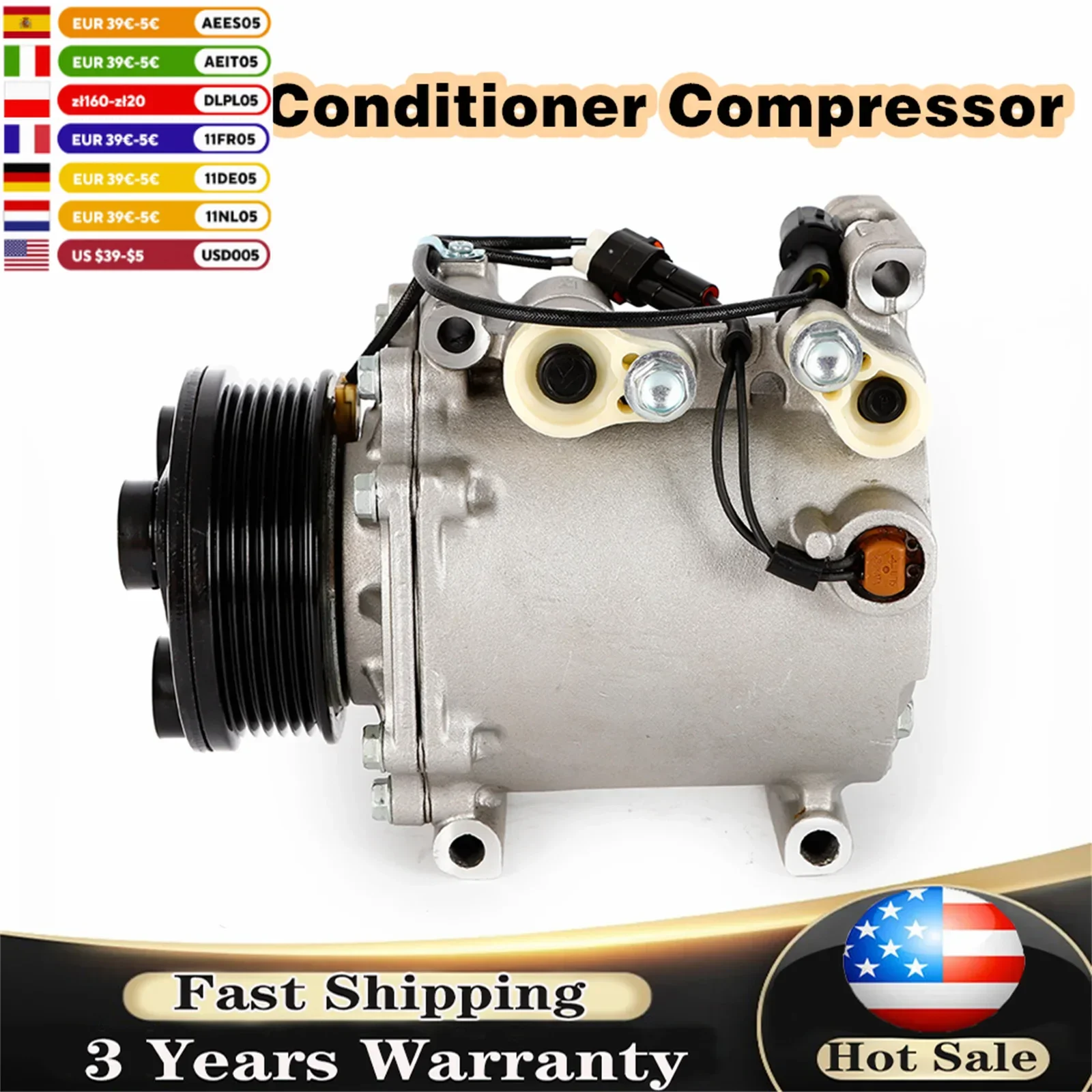 A/C Compressor & Clutch Fits Mitsubishi Eclipse 2000-2005/Galant 2000-2003 /Lancer 2002-2007/1998-2002 Mirage 1.5L 1.8L