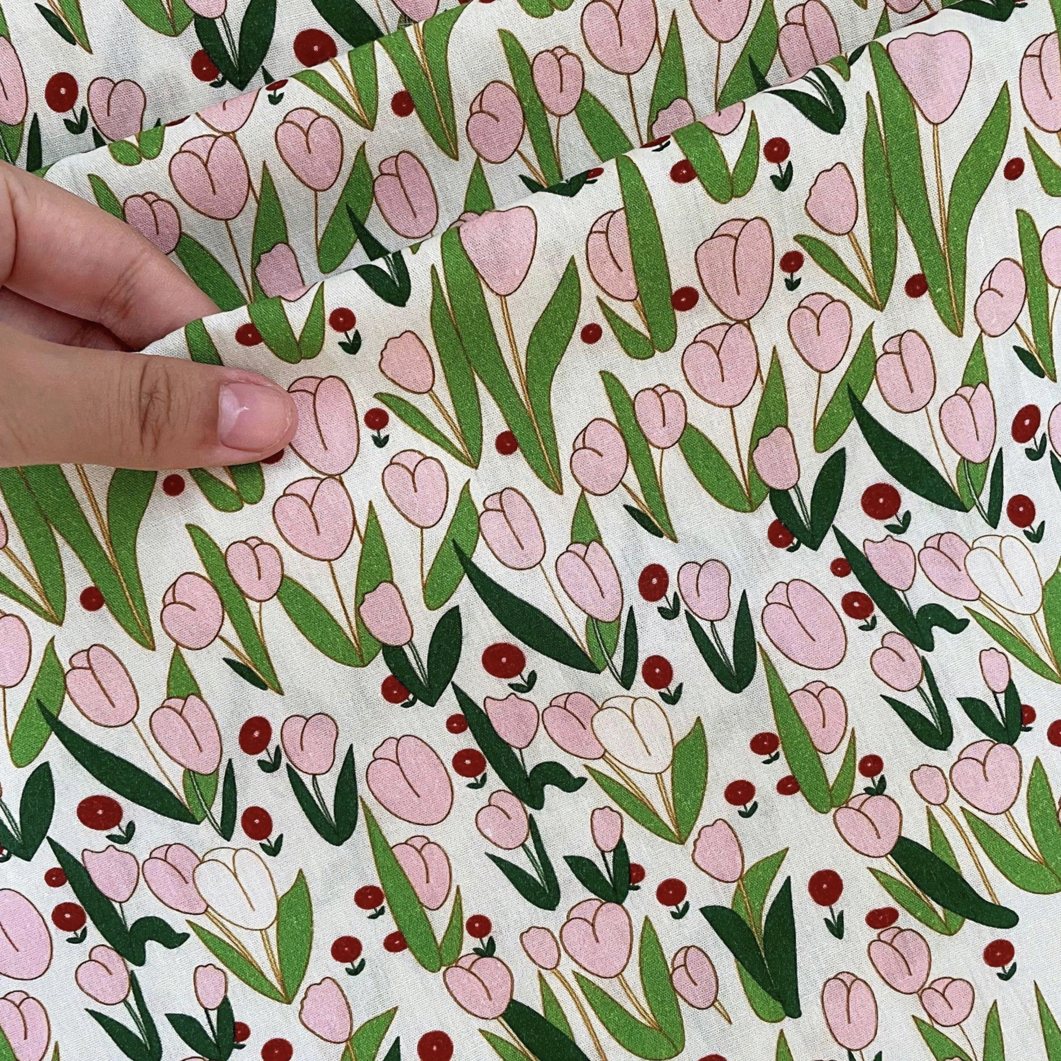 100% Cotton Fabric With Charming Tulip Prints in Multiple Colors Ideal for Children Dress Sewing Home Decor & DIY Projects Desig