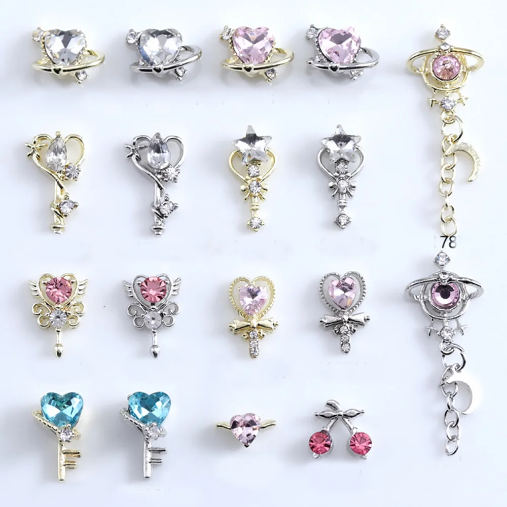 10Pcs Sailor Month Nail Art Charms 3D Alloy Magic Stick Heart Diamonds Pendant Nail Art Rhinestones Crystal Nail Accessories