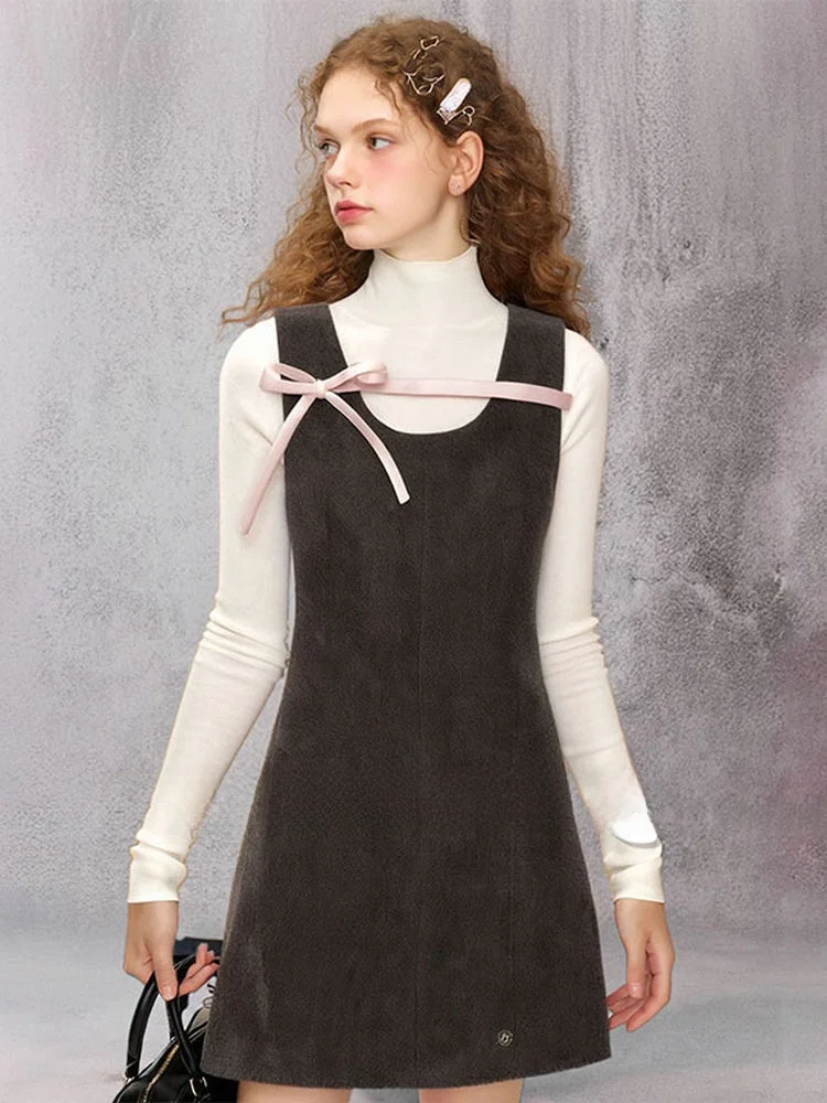 

Вязаное платье ZhuoZhi с жилетом и бантом, женское, модное, осенне-зимнее, с высокой талией, А-силуэт, дышащее, приятное к телу