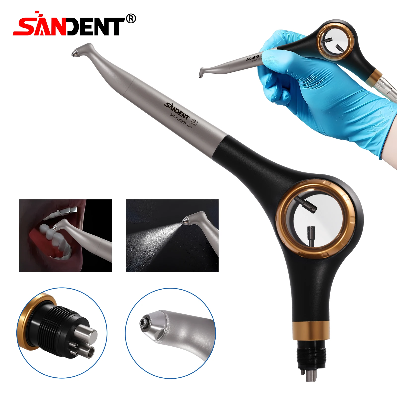 

SANDENT Dental Air Polisher Supragingival Handpiece Hygiene Prophy 4Hole Teeth Whitening Cleaning Dentistry Equipment