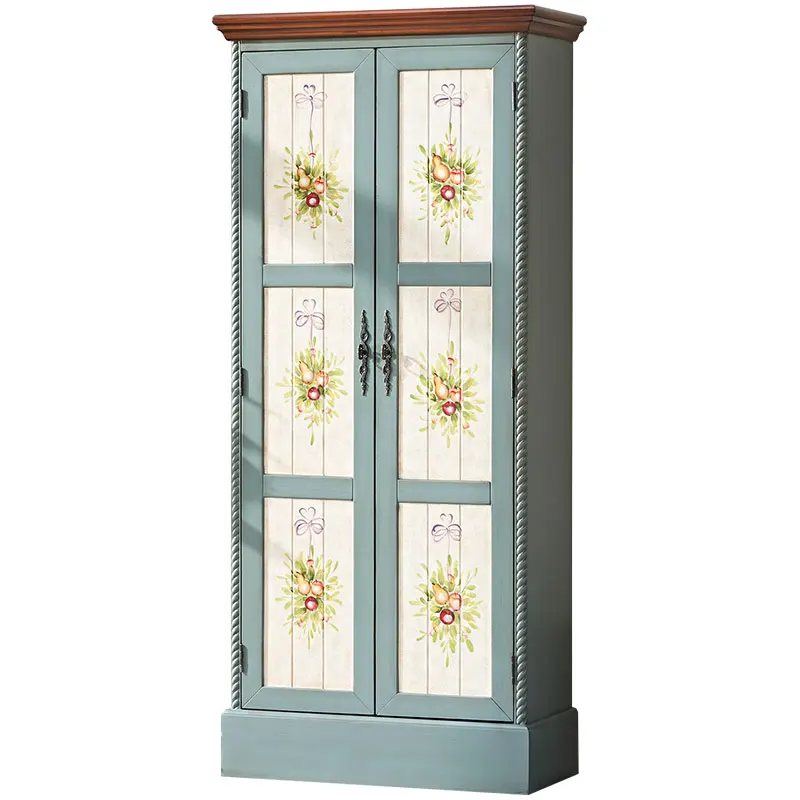 

80Cm double door with mirror small wardrobe, living room storage locker, American painted two doors