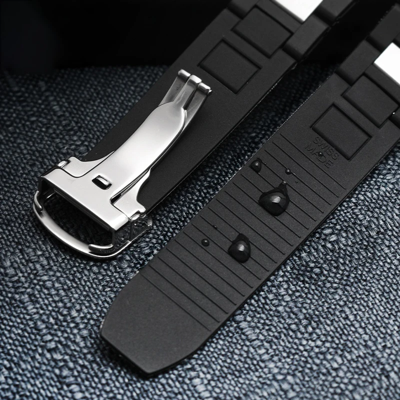 Raised Rubber Strap Bracelet 20mmx10mm Black White Silicone WatchBand Fold Buckle Replace Watch Chain For Cartier 21 Chronoscaph