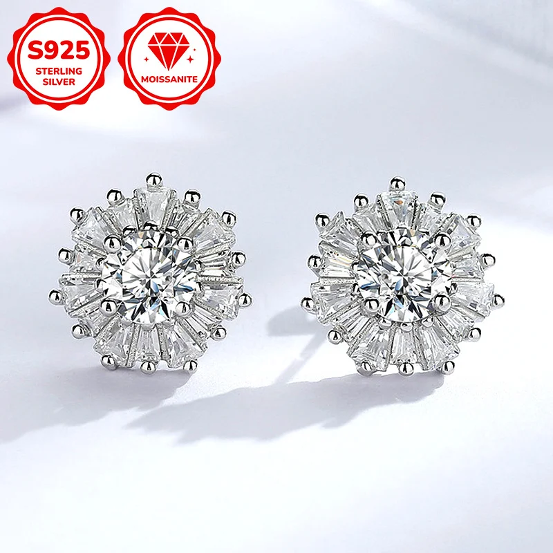 

1pair 0.5Carat S925 Silver Moissanite Snowflake Earrings, Simple and Unisex Design, Suitable for Both Men and Women.