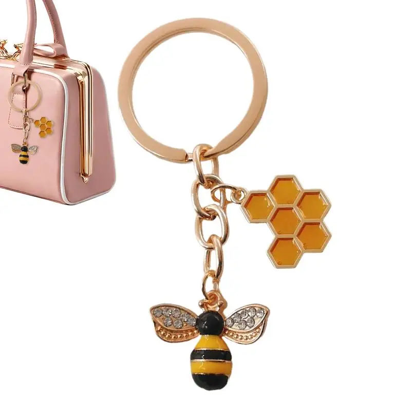 Bee Keyrings Backpack Pendant Bee Keychain Rhinestone Sparkling Animal Key Chain Decor For Women Men Teacher Students Christmas