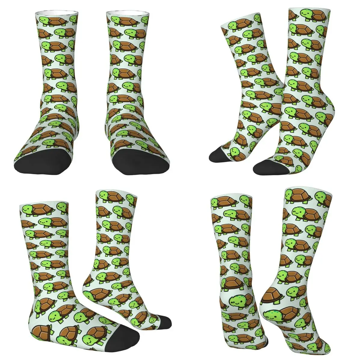 All Seasons Crew Stockings Cute Cartoon Green Turtle Socks Crazy Hip Hop Long Socks for Men Women Valentine's Day Gifts
