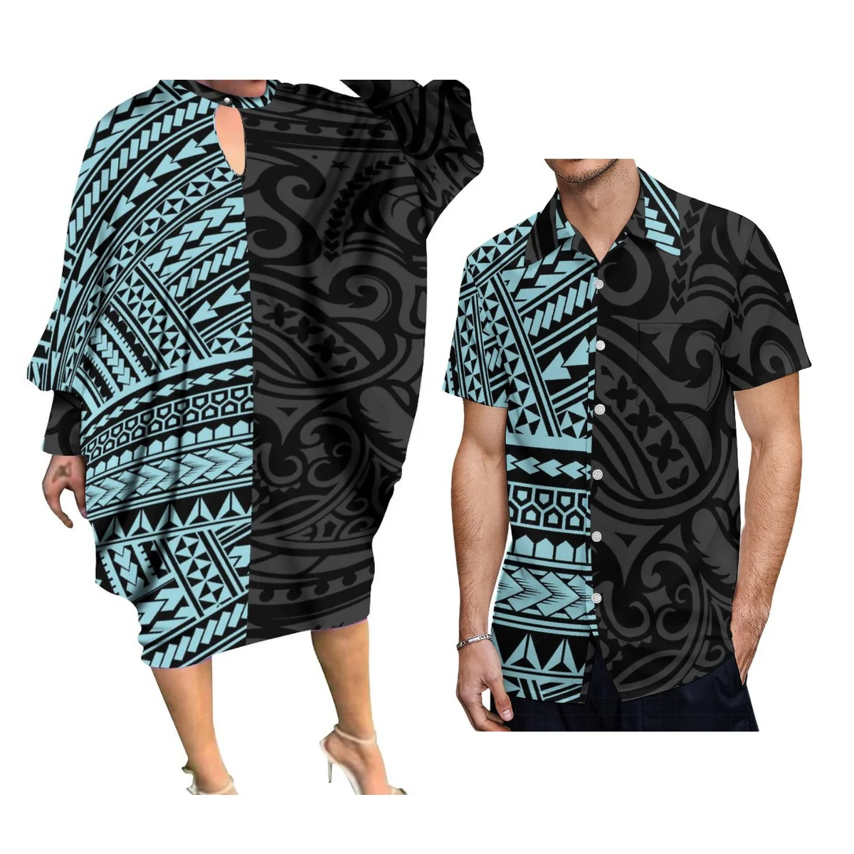 Hot Sales Customized Polynesian  Print Long Sleeve Kaftan Dress Large Size O Neck Hawaiian Dress Loose Casual Dresses