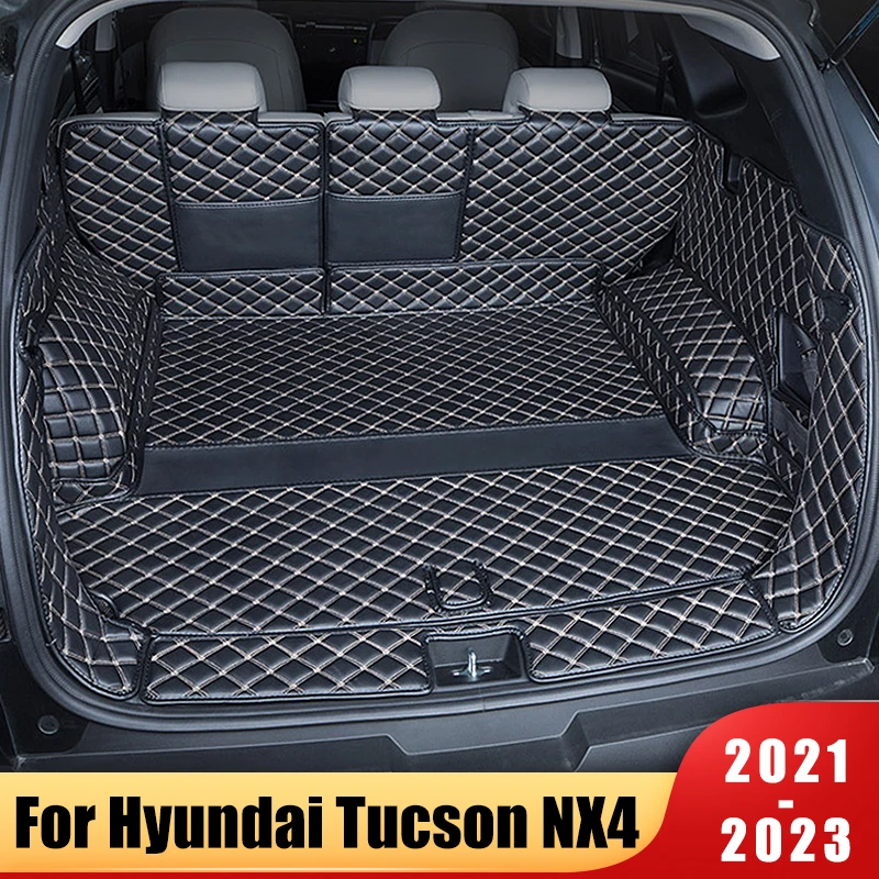 Leather Car Trunk Mats For Hyundai Tucson NX4 2021 2022 2023 Anti-Dirty Protector Tray Cargo Liner Carpets Pad Cover Accessories