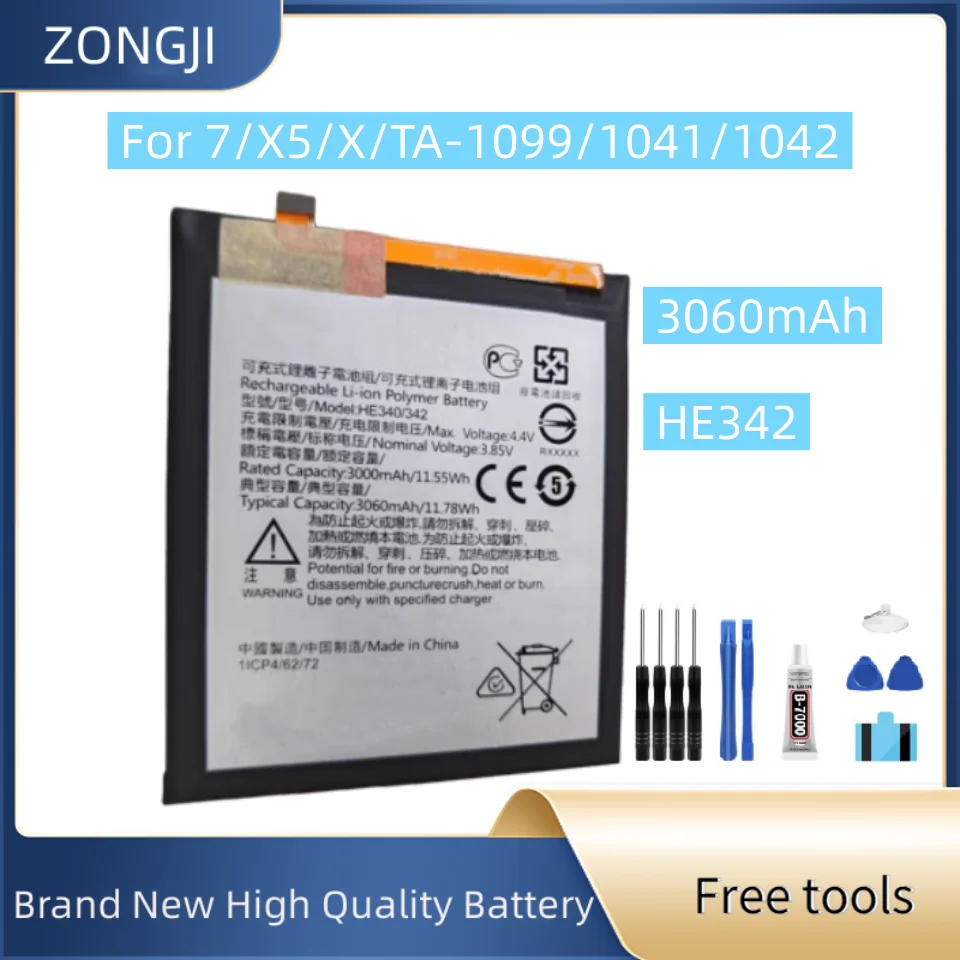 New Battery HE342 3060mAh For 7/X5/X/TA-1099/1041/1042 Battery + Tools