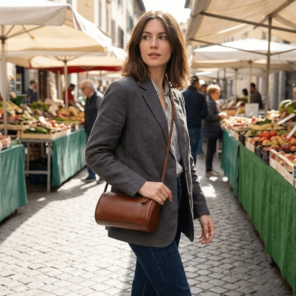 

Fashion Vintage PU Leather Handbag Versatile Classic Small Cylinder Crossbody Bag Leather Soft Shoulder Bag Work Office