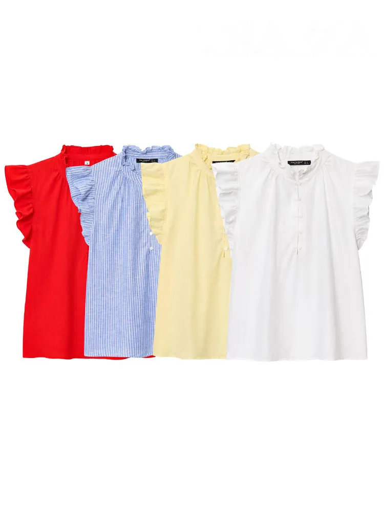 

HH Female New Fashion Slim Sleeveless O-Neck Shirts Solid Single-Breasted Women's Summer Casual Chic Short Tops 4 Color