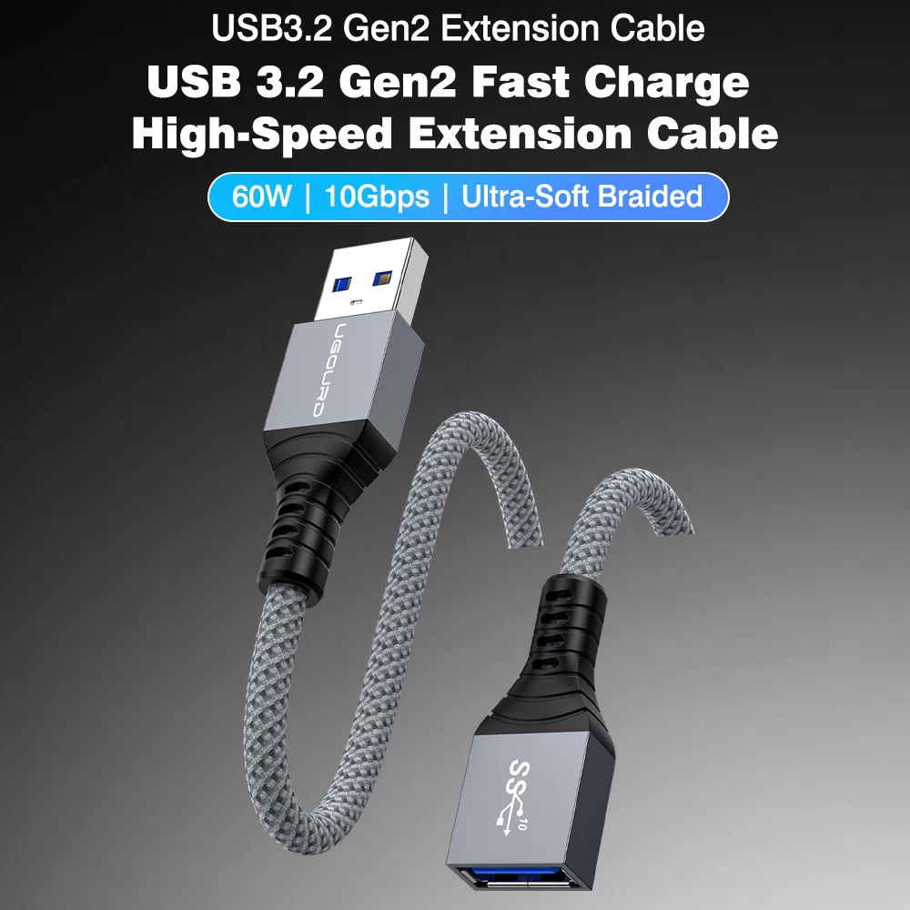 UGOURD USB 3.2 Gen 2 Extension Cable 10Gbps USB-A Male to Female Extender Cord Data Sync & Charge for Printer Webcam Hard Drive