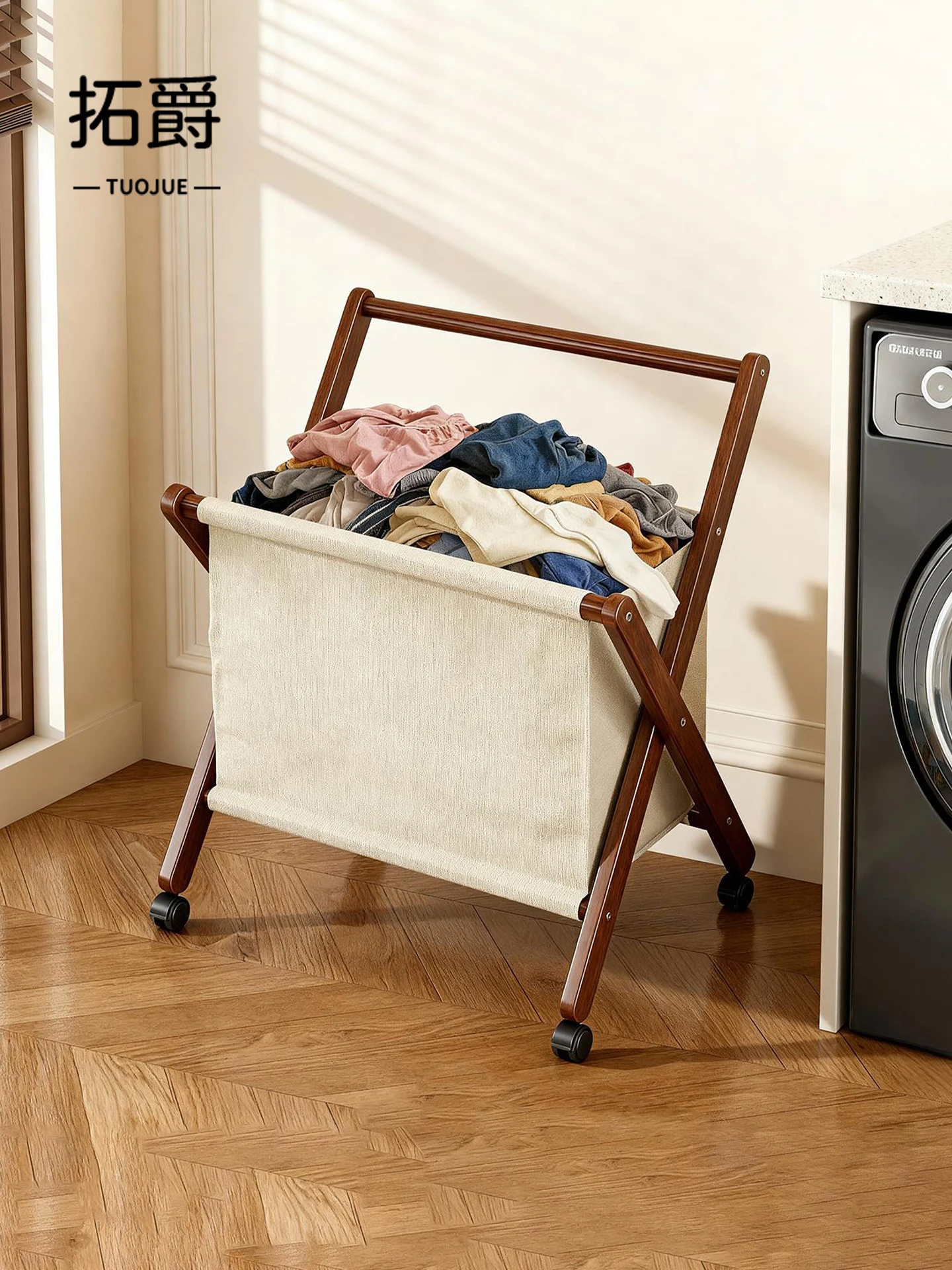 

Small Dir Clothes Hamper with Wheels for Balcony Space Saving Portable Laundry Basket Nordic Sle Home Storage Organizer