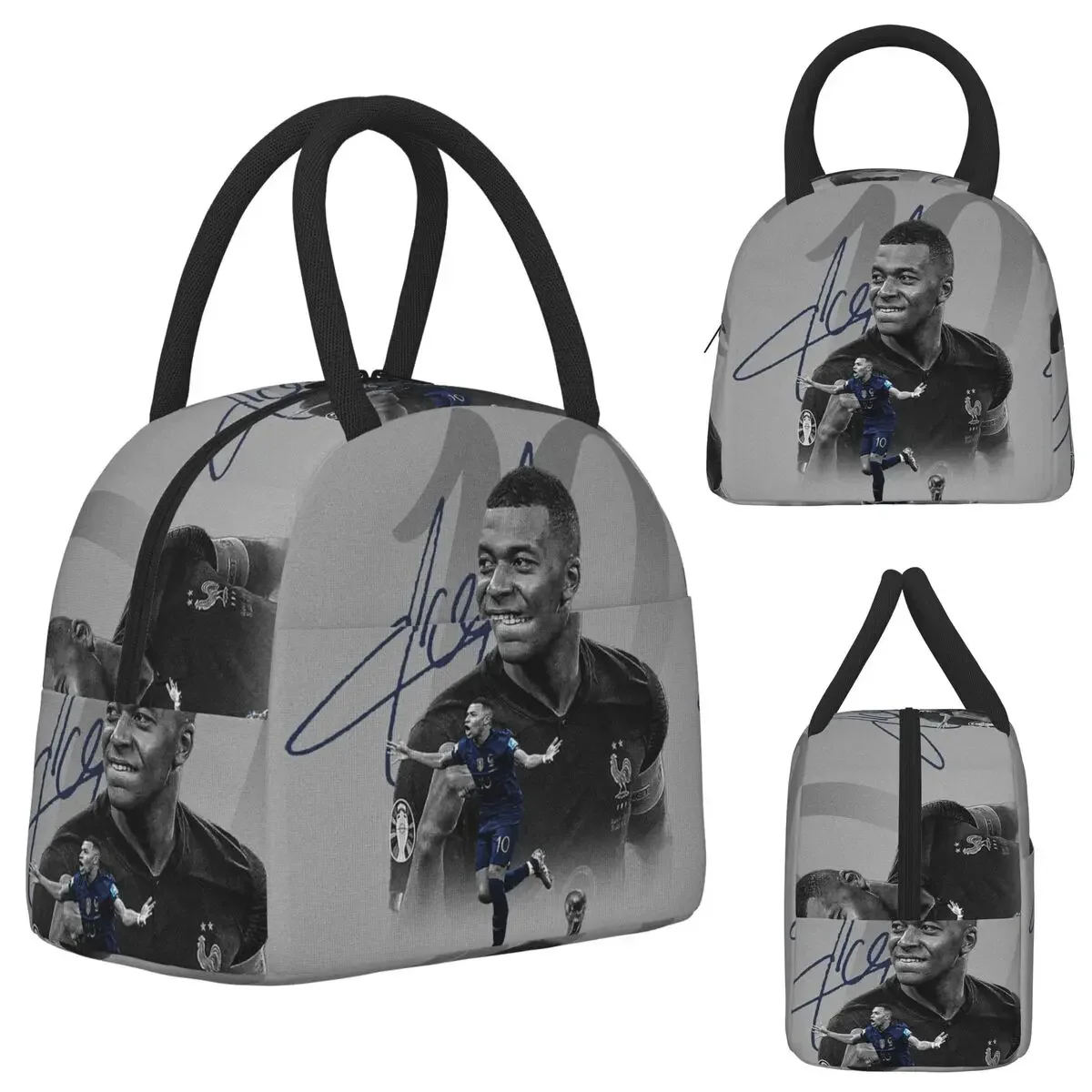 Football KM Mbappe Soccer Insulated Lunch Bag for Kids School Cooler Thermal Food Box Tote Portable Lunch Boxes Container
