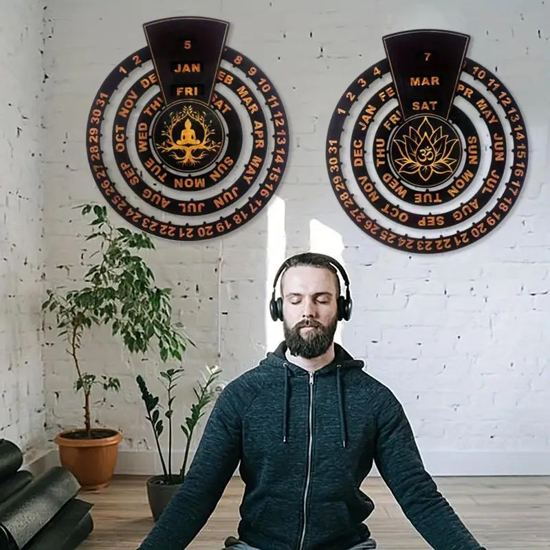 تقويم خشبي مستمر ، قرص دوار ، تقويم مكتب ، عرض التاريخ ، ديكور لغرفة النوم والمعيشة