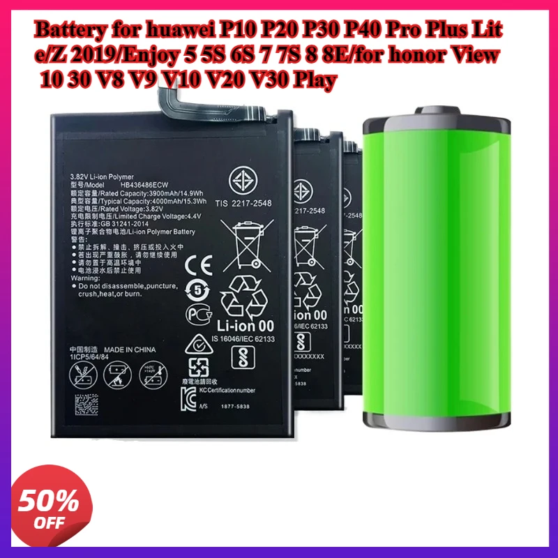 Battery for huawei P10 P20 P30 P40 Pro Plus Lite/Z 2019/Enjoy 5 5S 6S 7 7S 8 8E/for honor View 10 30 V8 V9 V10 V20 V30 Play