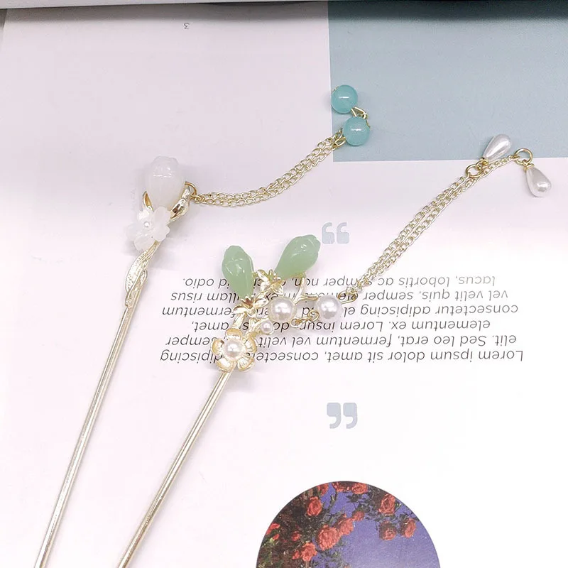 

Высококачественные заколки для волос с жемчужной кисточкой и бутонами цветка, аксессуары для платья с конским лицом и женские заколки для волос в древнем стиле