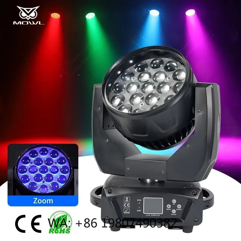 19x15W 4in1 RGBW LED Wash Moving Head Projection Light DMX Zoom Strobe Effect for DJ Bar Disco Club Stage Lighting
