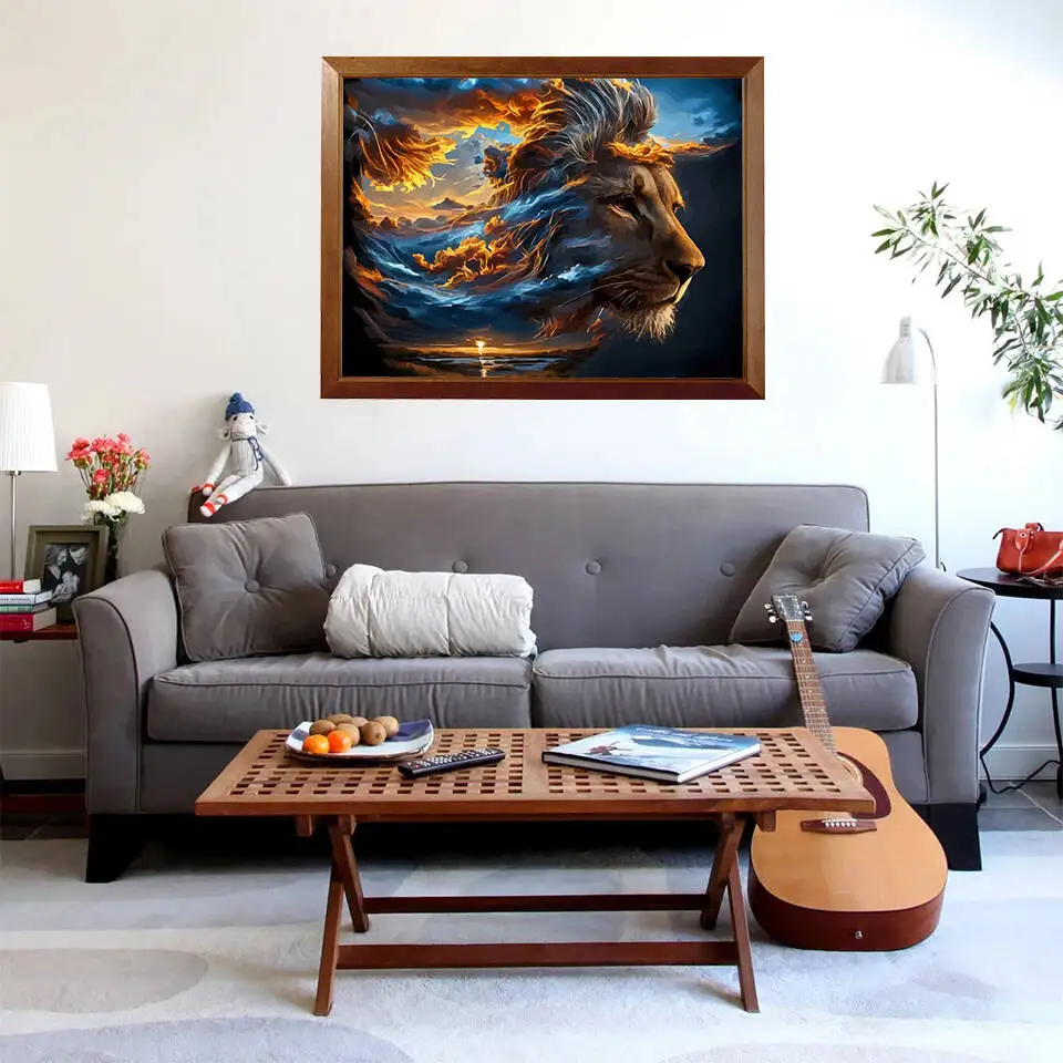 DIY الطلاء بواسطة أرقام الأسد الرقمية النفط اللوحة الحيوان الجبل قماش مجموعات الفنون والحرف الجدار الديكور غرفة المعيشة