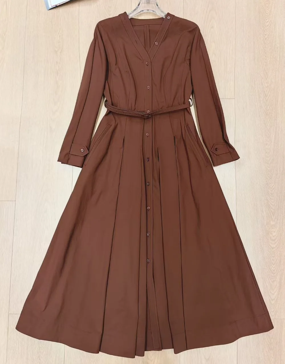 

3XL 2XL Длинное платье 2022, осеннее дизайнерское модное женское платье с v-образным вырезом и пуговицами спереди, деко с длинным рукавом, коричневое, синее платье макси, роскошное