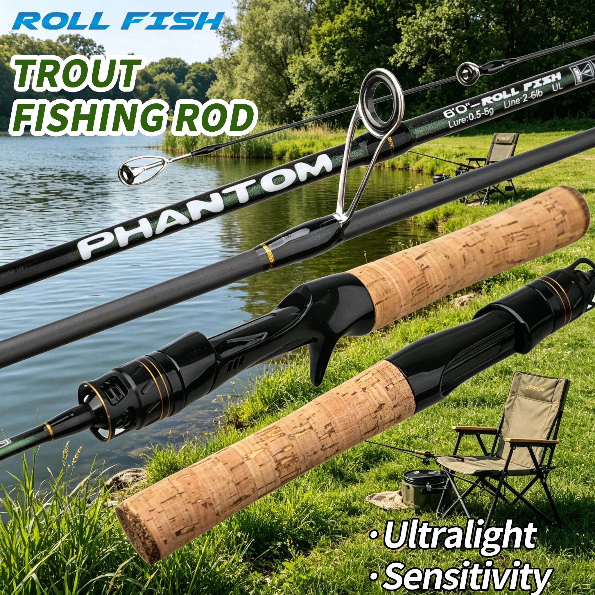 ROLLFISH Ultraleichte UL Action Forellen-Angelrute 1,68m 1,8m Sensitive Solid Tip Angelrute für Panfische