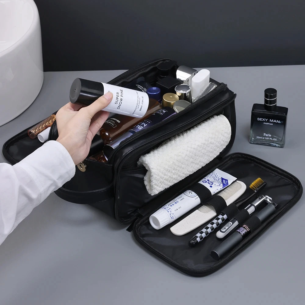 Multi-Pocket Waterproof PU Toiletry Bag for Women and Men Travel Essentials Hanging Cosmetic Organizer Makeup Bag