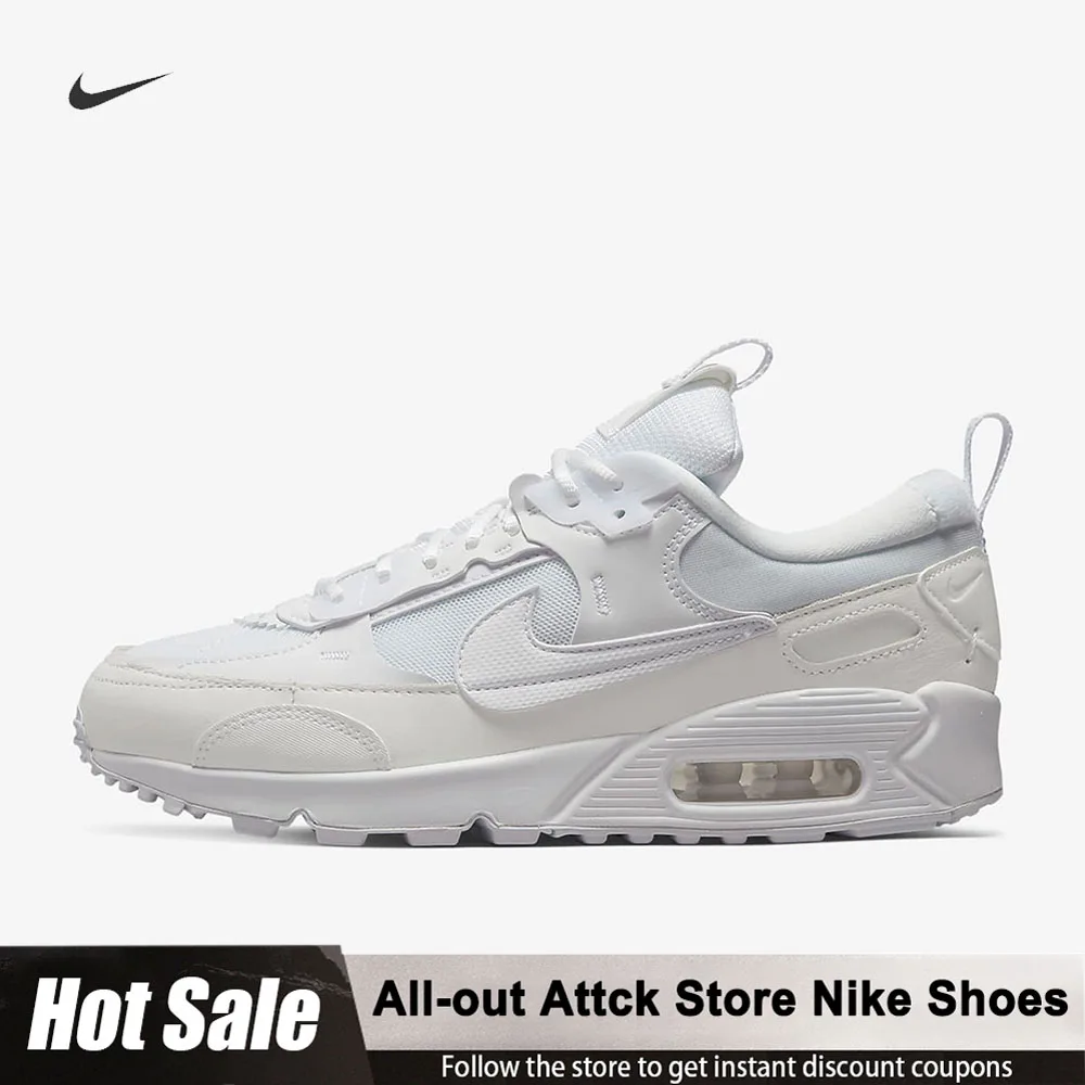 

Nike Official Authentic Air Max 90 Scrap Retro Durable Low-Top Casual Running Shoes Women's White Cushion Sport Shoes DM9922-101